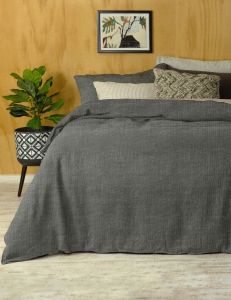 M Home French Linen Quilt Cover Grey Marle Yarn Dye Double Stitch