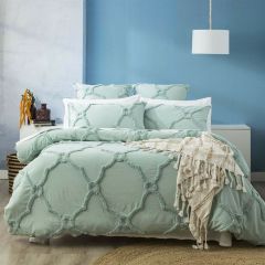 Renee Taylor Moroccan Cotton Chenille Tufted Quilt Cover Set-Sage