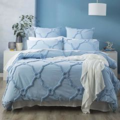 Renee Taylor Moroccan Cotton Chenille Tufted Quilt Cover Set-Sky