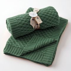 Jiggle & Giggle 100% Cotton Forest Green Basket Weave Knit Baby Blanket