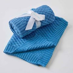 Jiggle & Giggle 100% Cotton Harbour Blue Basket Weave Knit Baby Blanket