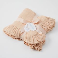 Jiggle & Giggle Frill Hem Muslin Baby Blanket - Pink Clay