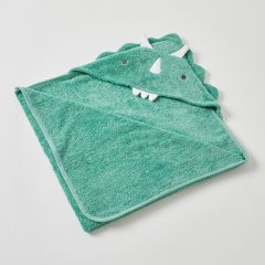 Nordic Kids Theo Dinosaur 100% Cotton Hooded Baby Bath Towel Forest Green