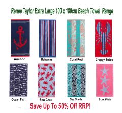 Renee Taylor 100% Cotton Jacquard Velour Extra Large Beach Towels 100 x 180cm