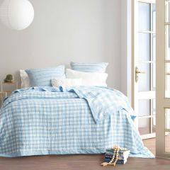 Renee Taylor Gingham Cotton Revesible Textured Blanket Queen/King French Blue