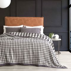 Renee Taylor Gingham Cotton Revesible Textured Blanket Single/Double Ash