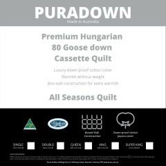 Puradown Premium Hungarian 80% Goose Down & 20% Feather All Seasons Quilt