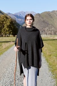 McDonald Possum Merino Step Hem Poncho-Charcoal
