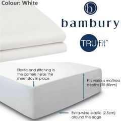 Bambury 100% cotton 250TC 'Tru Fit' Fitted Sheet Charcoal|Cappuccino|Silver|White