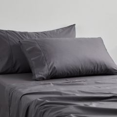 Logan and Mason 300TC Cotton Percale Long Single Fitted Sheet Charcoal