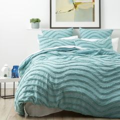 Cloud Linen Wave Cotton Tufted Quilt cover Set Aqua