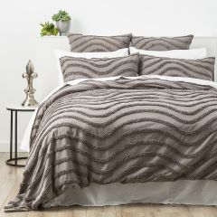 Cloud Linen Wave Cotton Tufted Quilt cover Set Grey