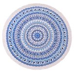 VAGABOND Blue Cotton Terry Velour 150cm Round Beach Towel