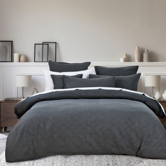 Bianca Hallston Charcoal Pre-Washed Cotton Quilt Cover Set Queen