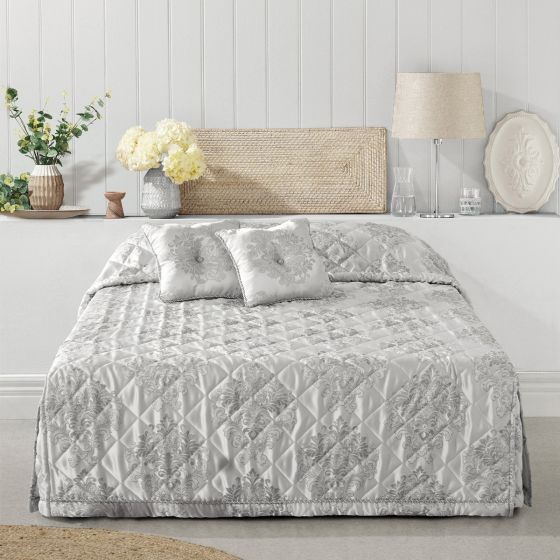 Bianca Tanaquil Fitted Bedspread Silver, Silver King Size Bedspread